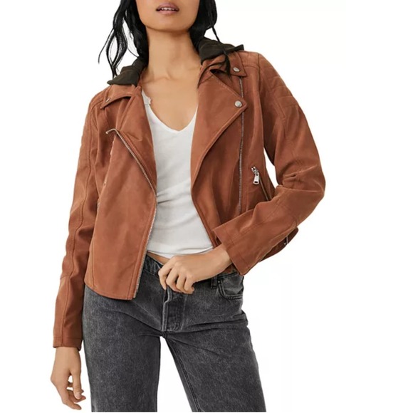 Free People Jackets & Blazers - Free People Harriett Vegan Suede Hooded Moto-Style Jacket Size XL New w/ Tags